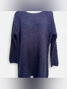 Soft Surroundings Thistle Open Knit Navy Sweater, Mohair, Size Medium